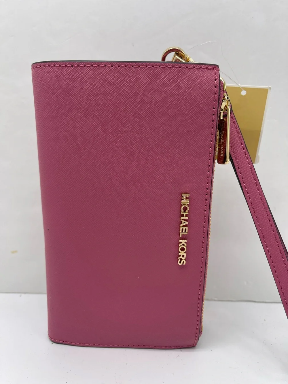MICHAEL KORS JST Lg Double Zip Leather Wristlet Wallet Phone Holder Rosewood NWT
